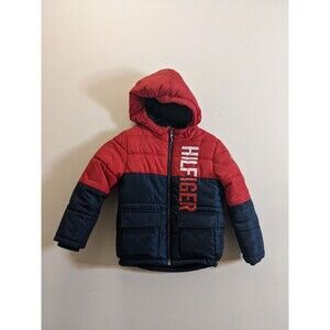 Boys Tommy Hilfiger Red & Blue Quilted Colorblock Puffer Coat Kids Size 5/6